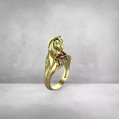griffin 2 gold lion ring with ruby stones