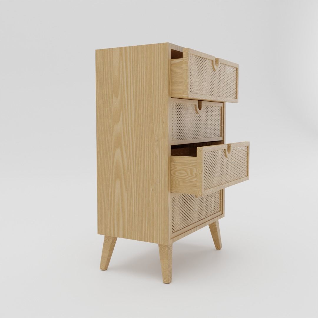 minimalist wood drawer cabinet 3D model_1