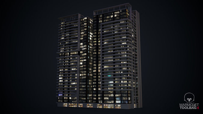 Apartment Building Day and Night Low-poly 3D model 3