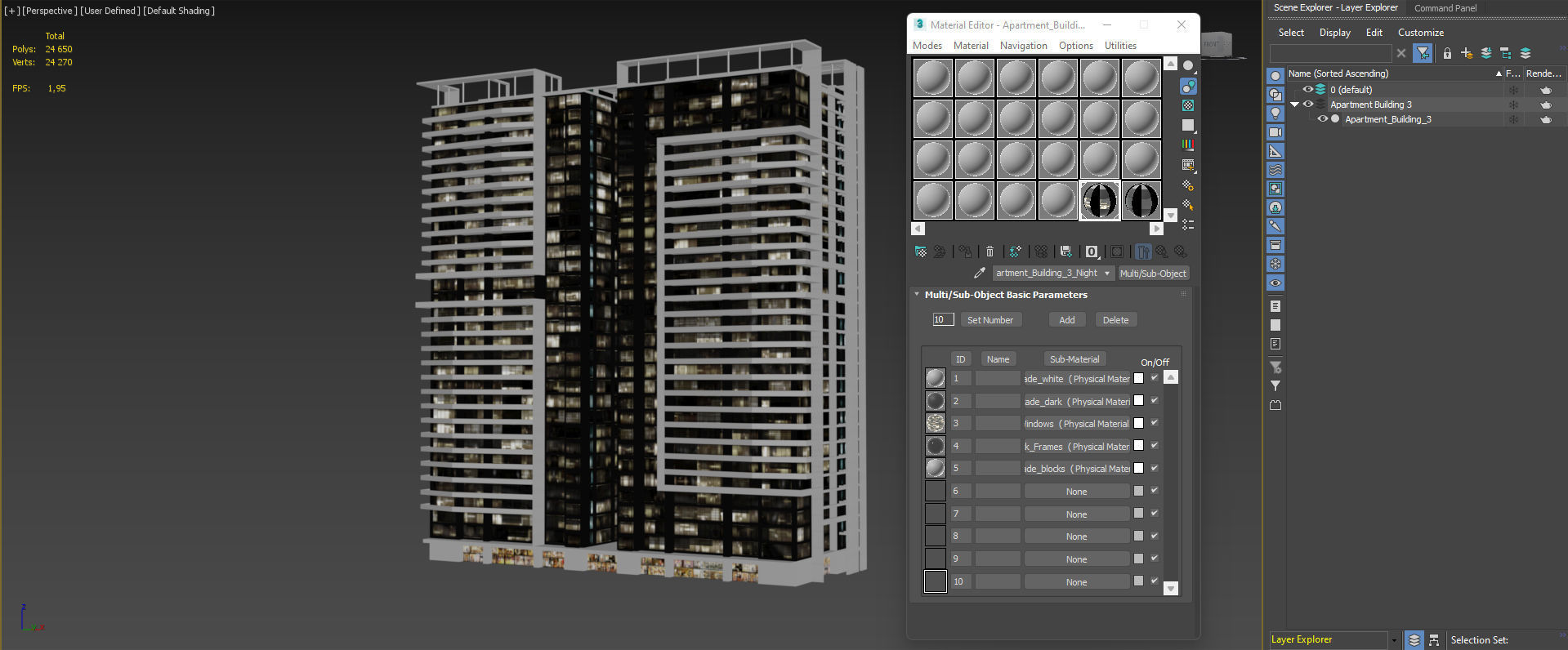 Apartment Building Day and Night Low-poly 3D model_23