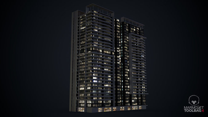 Apartment Building Day and Night Low-poly 3D model 5