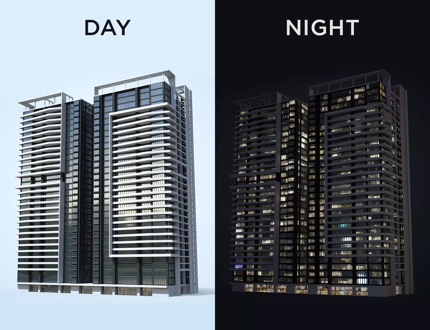 Apartment Building Day and Night Low-poly 3D model_0
