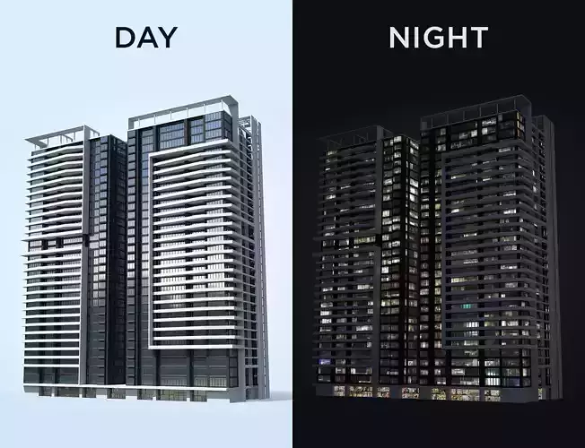 Apartment Building Day and Night Low-poly 3D model Apartment Building Day and Night Low-poly 3D model