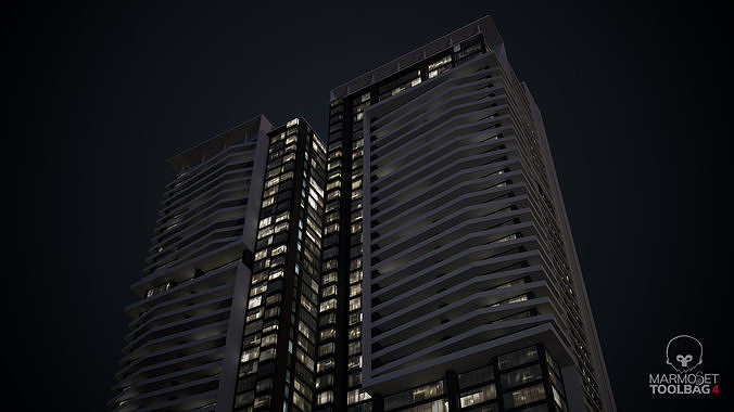 Apartment Building Day and Night Low-poly 3D model 7