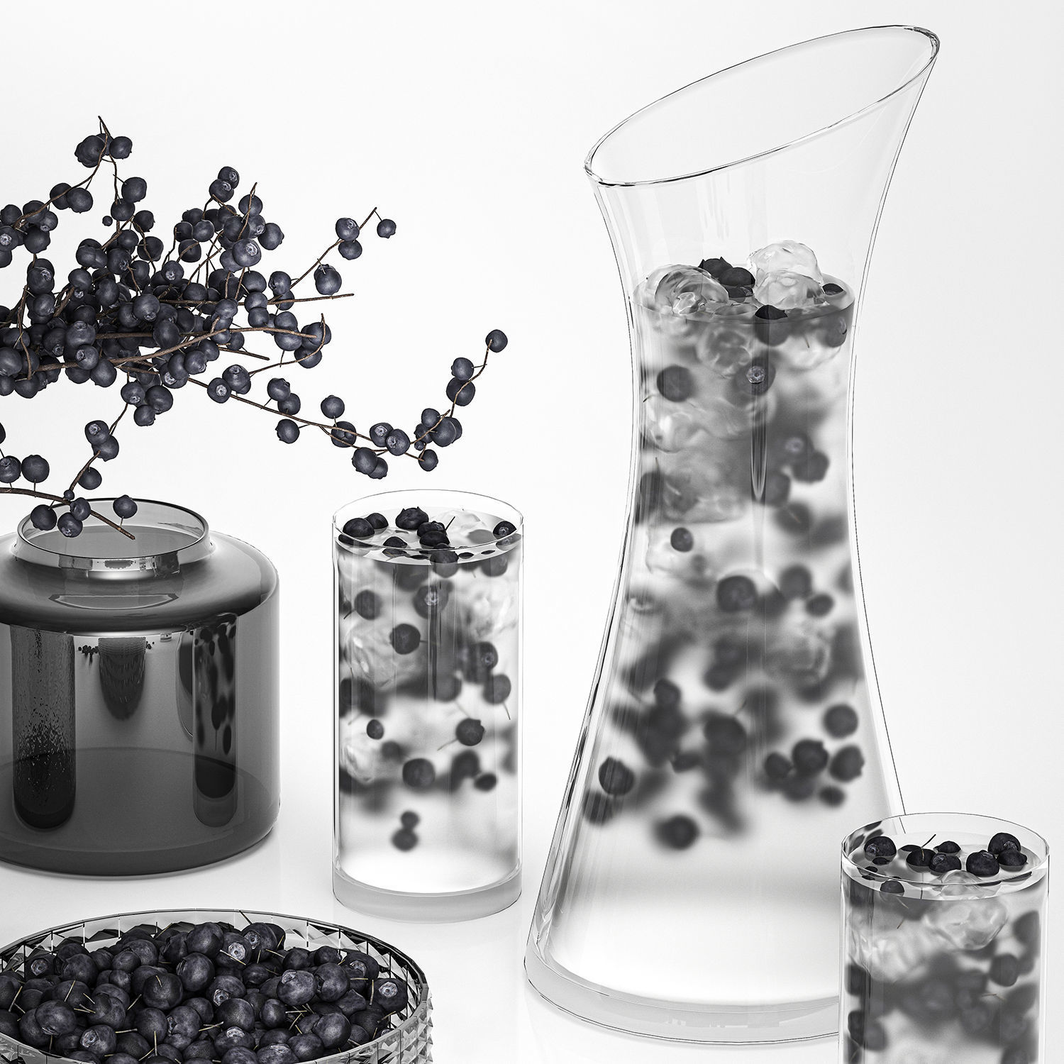 A Decanter Of Blueberry Lemonade With Ice 3D model_3