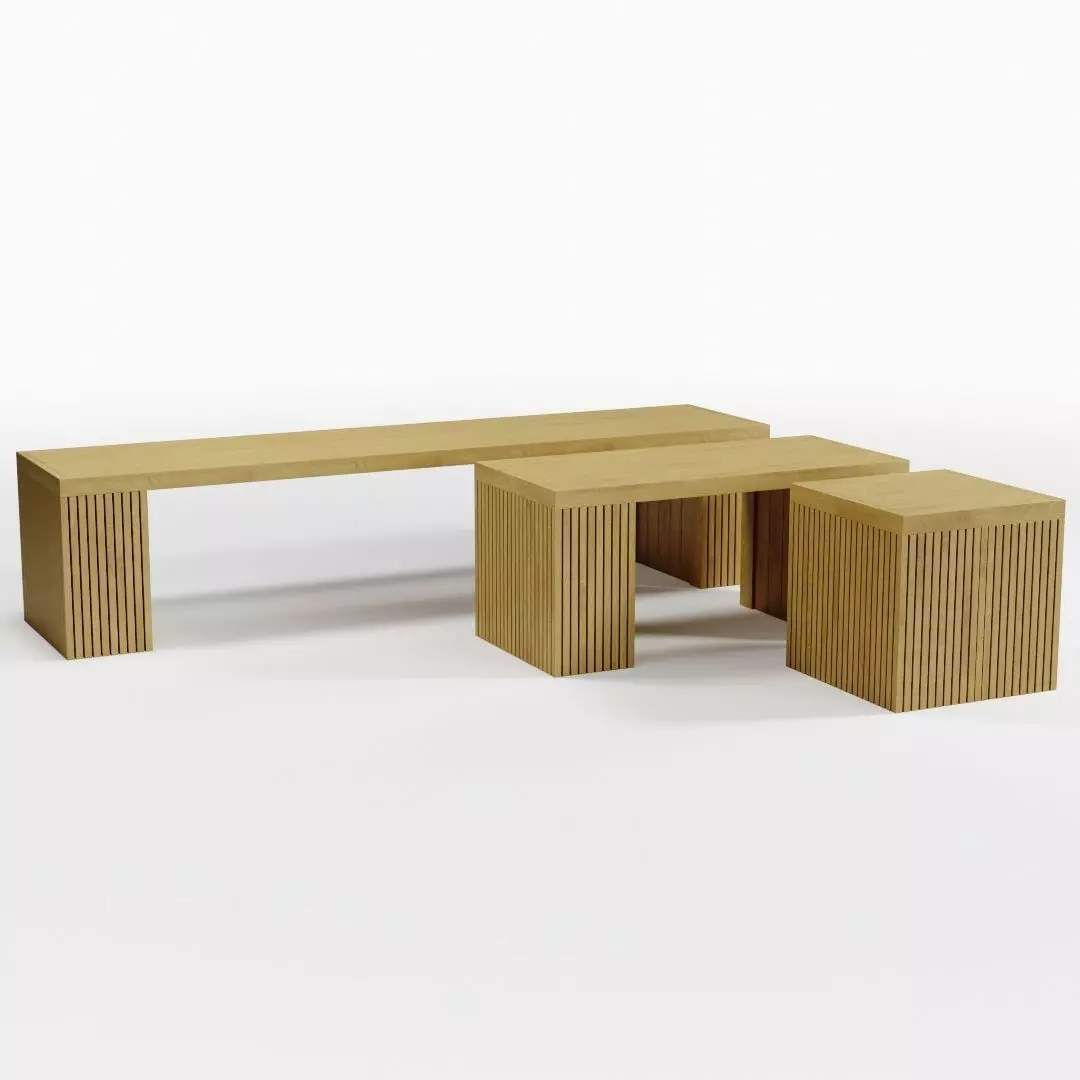 Modern Wooden Benches Set Low-poly 3D model