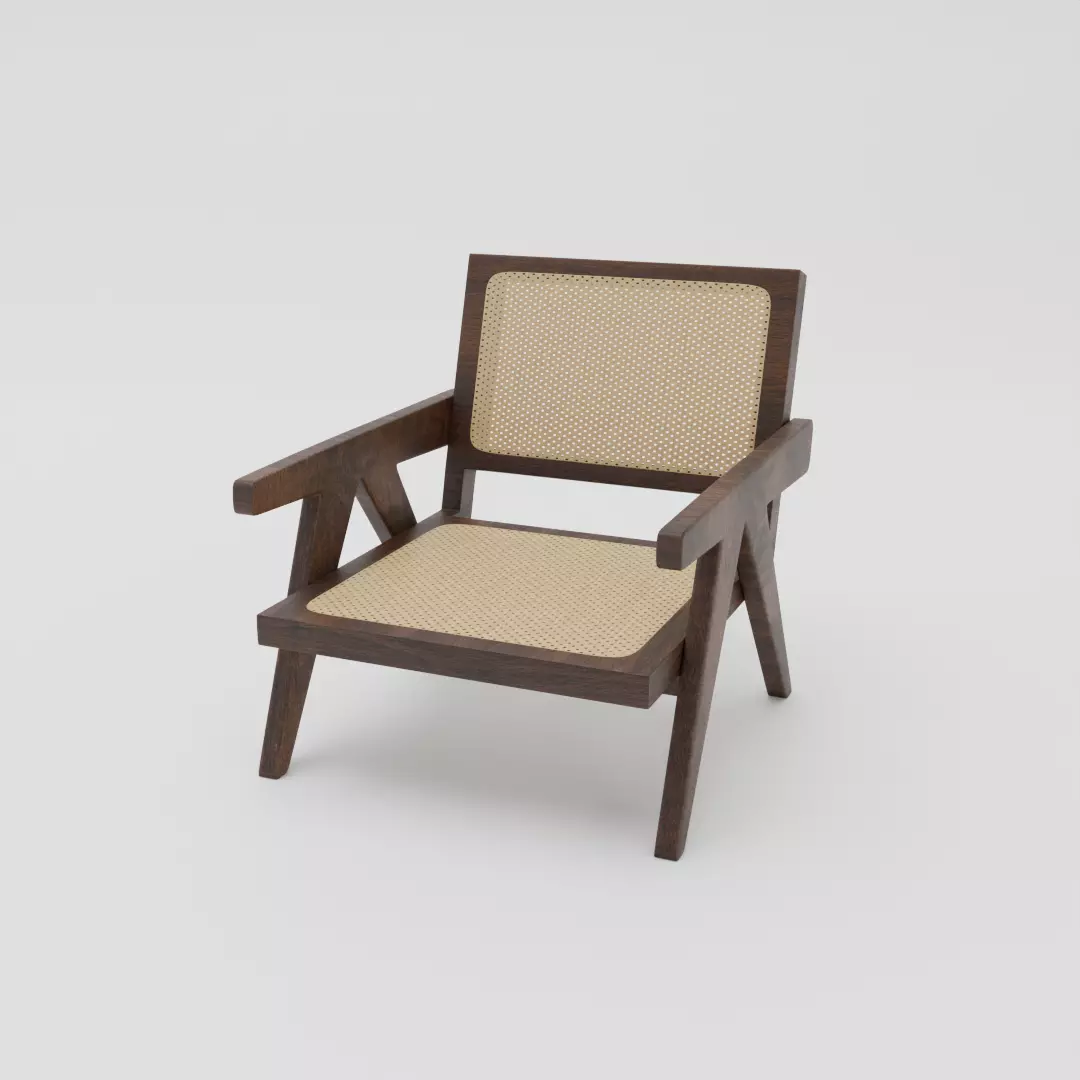 Wooden ratan armchair 3D model