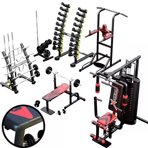 Set simulator horizontal bar barbell dumbbell Low-poly 3D model