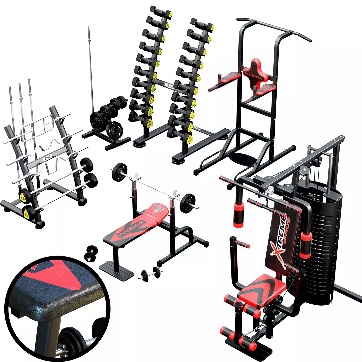 Set simulator horizontal bar barbell dumbbell Low-poly 3D model_0