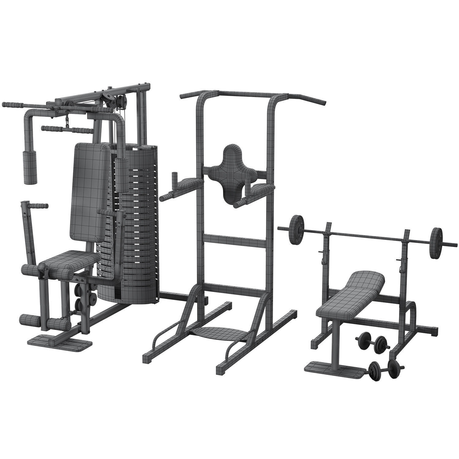Set simulator horizontal bar barbell dumbbell Low-poly 3D model_8