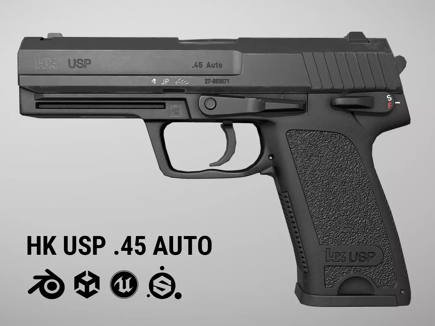 HK USP 45 Auto Low-poly 3D model_0