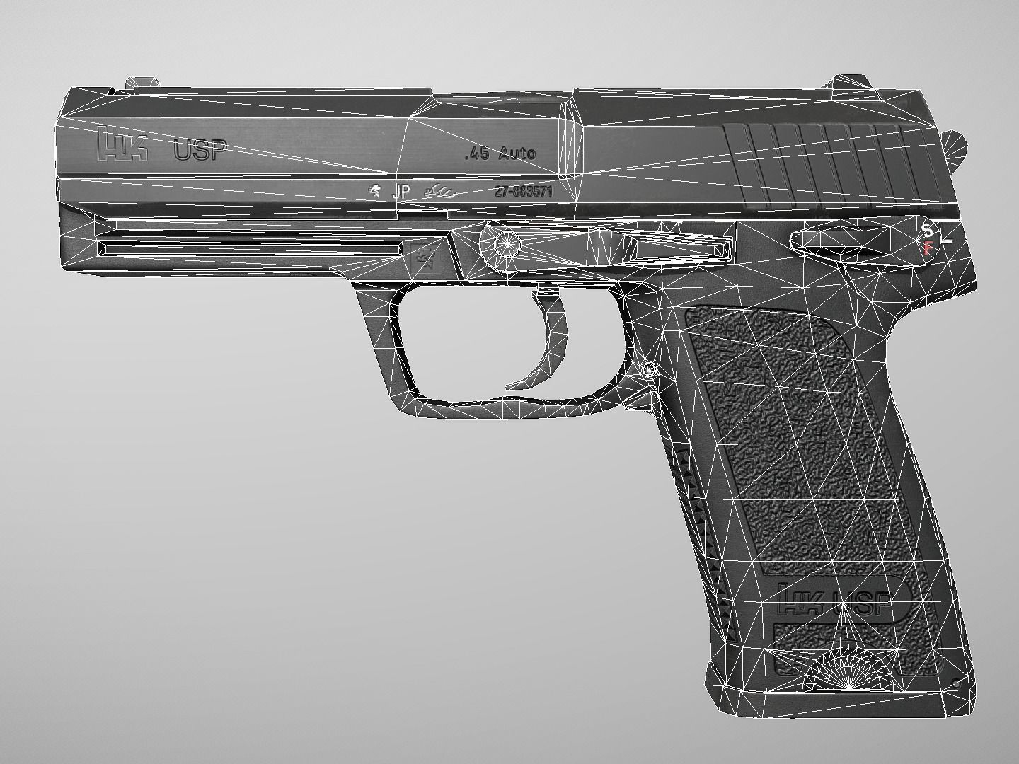 HK USP 45 Auto Low-poly 3D model_6