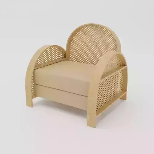 Wooden round ratan armchair