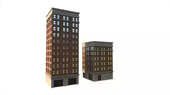 lowpoly town two tall buildings
