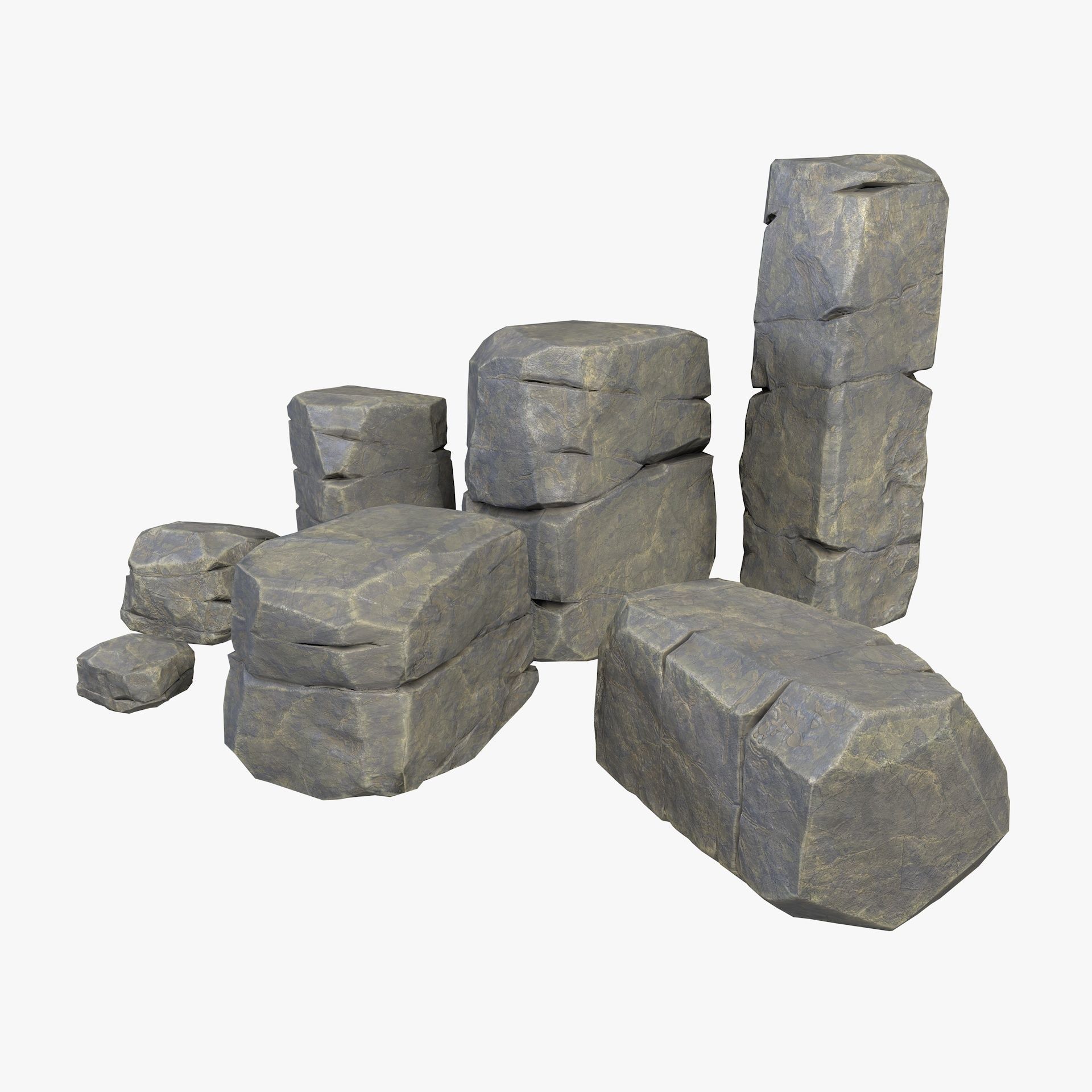 Rusty Rocks Stones Collection Pack Low-poly 3D model_7