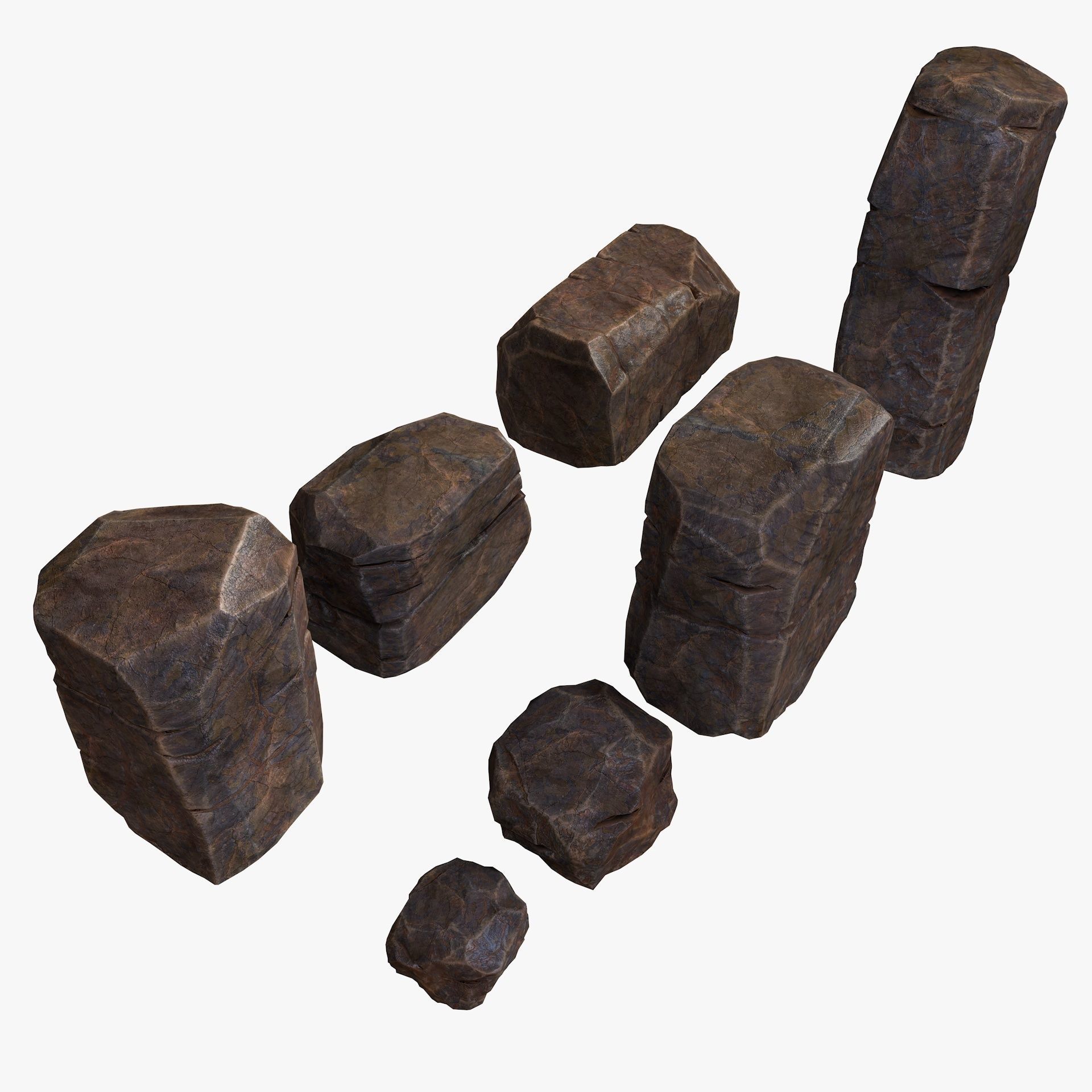 Rusty Rocks Stones Collection Pack Low-poly 3D model_3