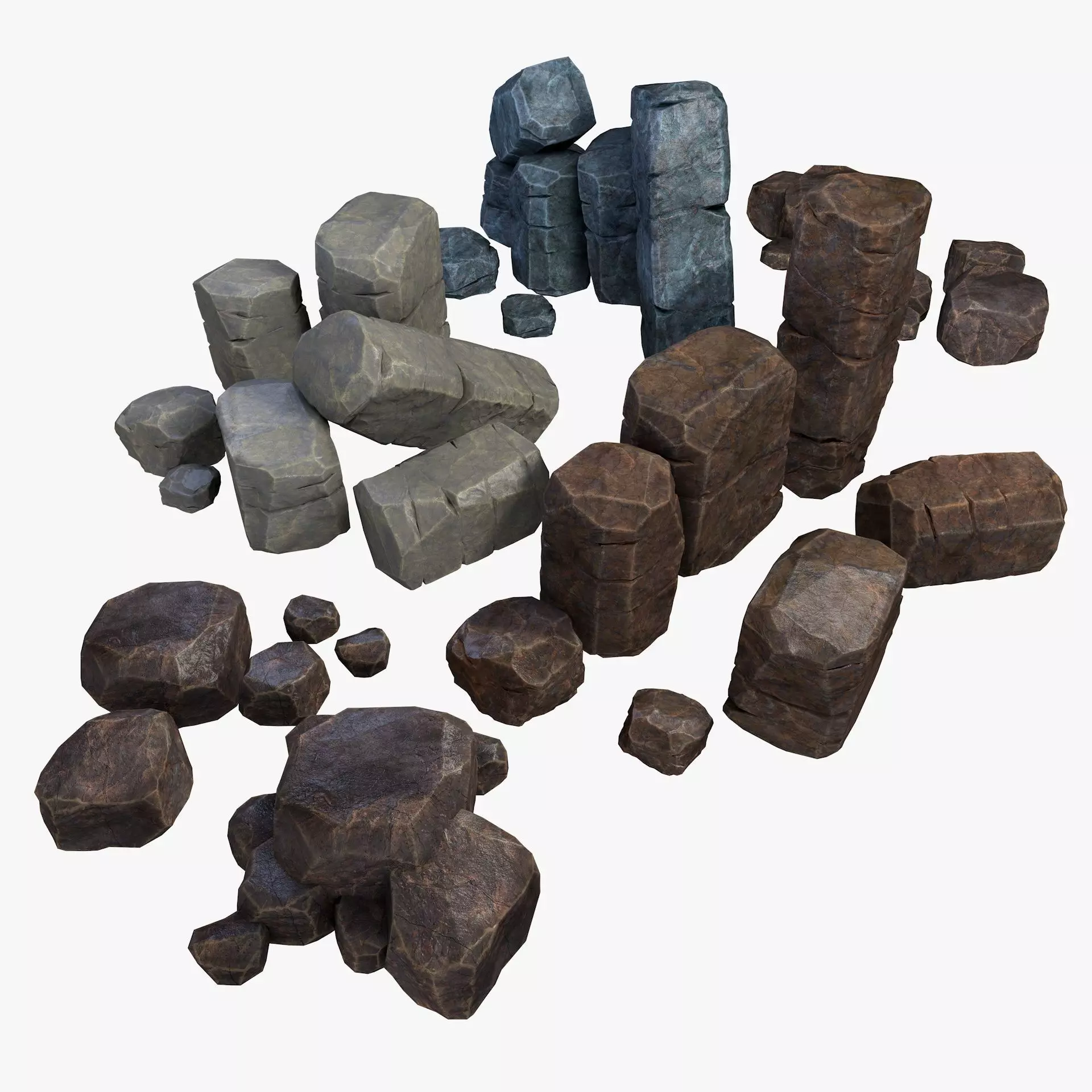 Rusty Rocks Stones Collection Pack Low-poly 3D model_0