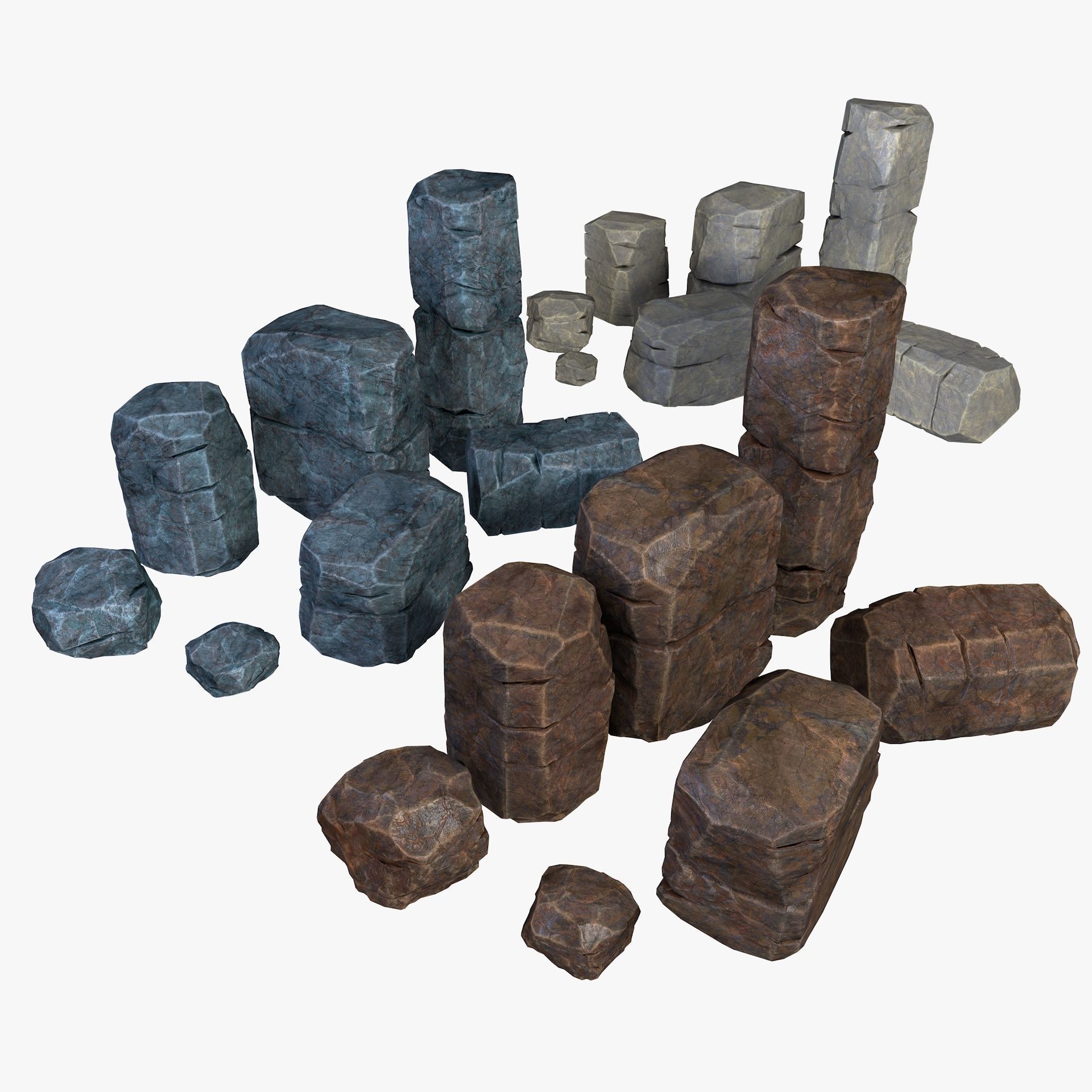 Rusty Rocks Stones Collection Pack Low-poly 3D model_4