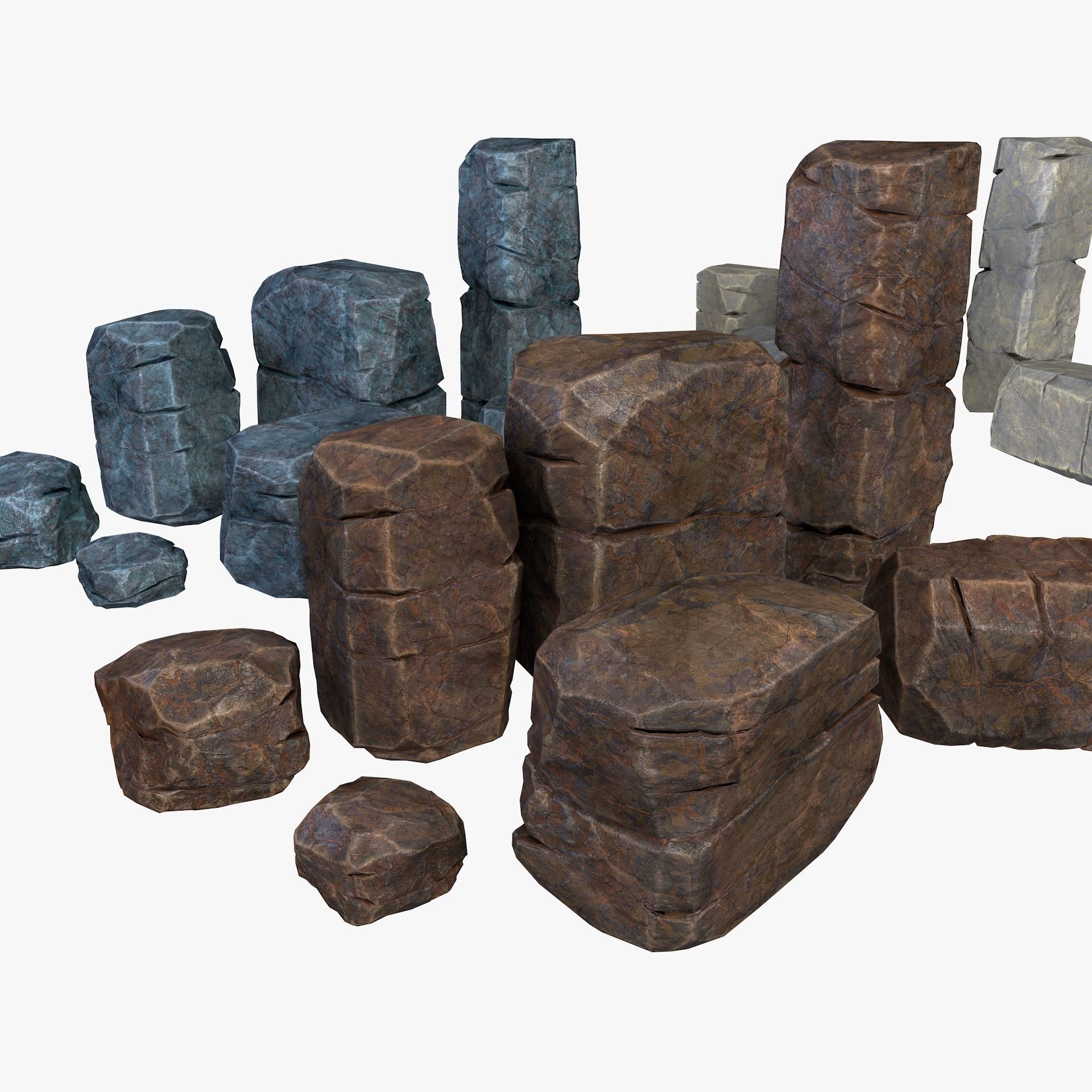 Rusty Rocks Stones Collection Pack Low-poly 3D model_1