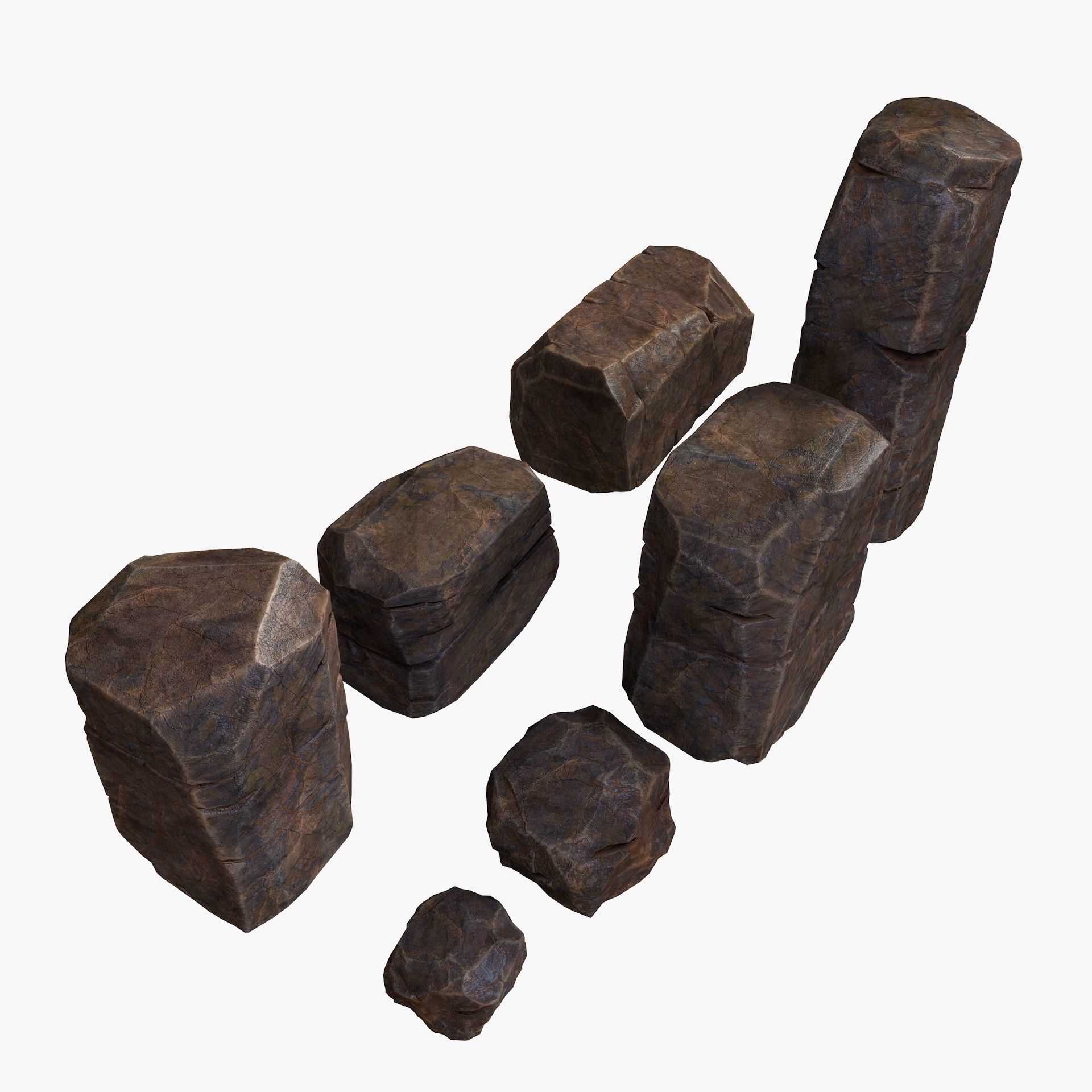 Rusty Rocks Stones Collection Pack Low-poly 3D model_6