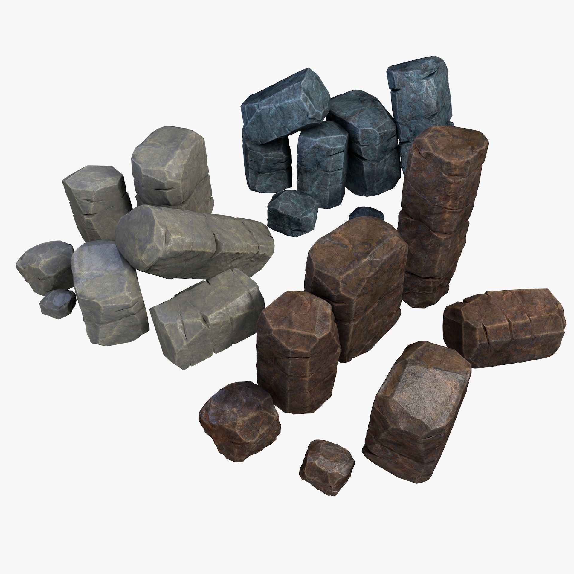 Rusty Rocks Stones Collection Pack Low-poly 3D model_2