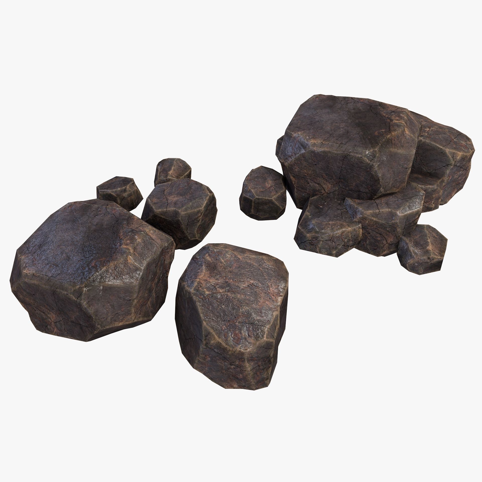 Rusty Rocks Stones Collection Pack Low-poly 3D model_10