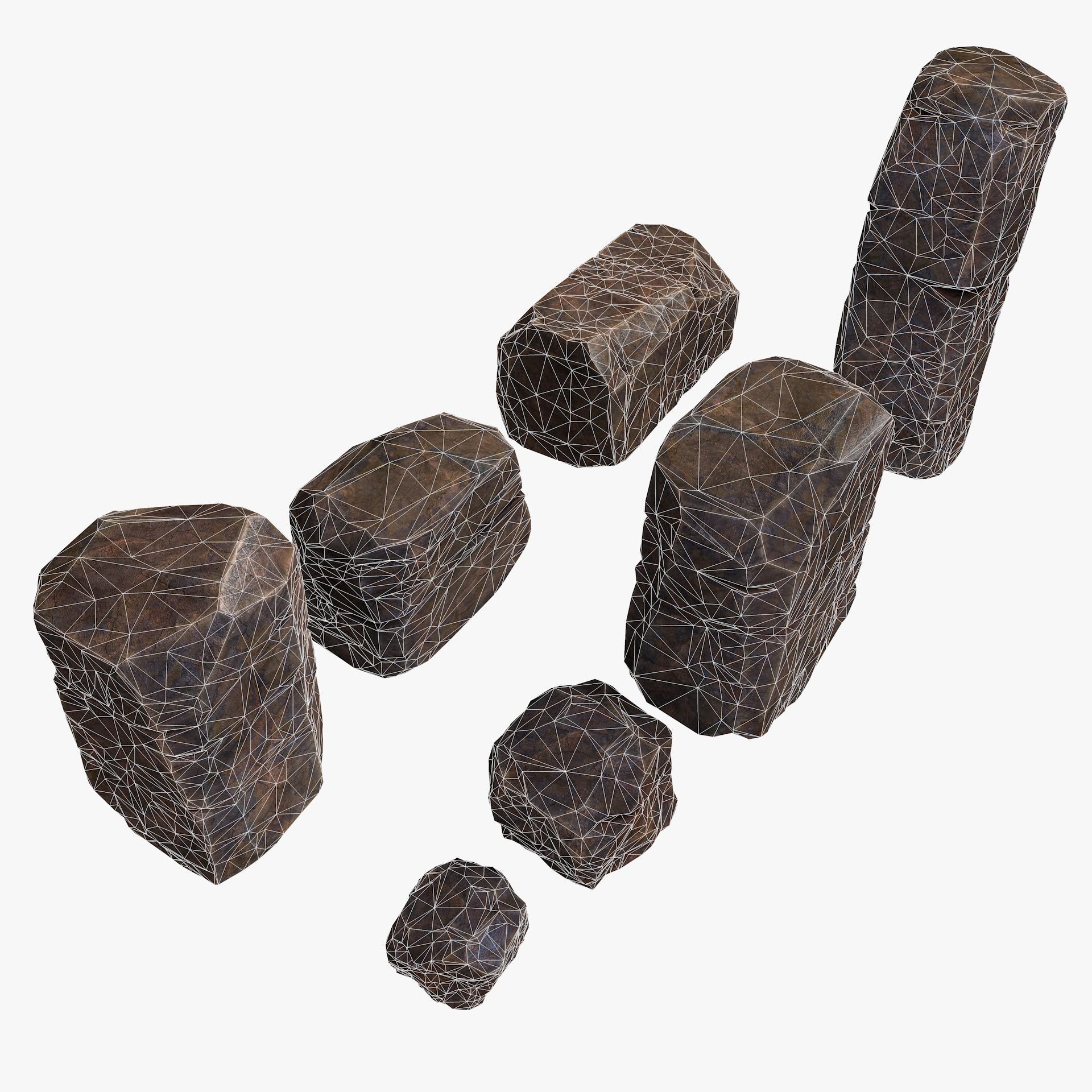 Rusty Rocks Stones Collection Pack Low-poly 3D model_15