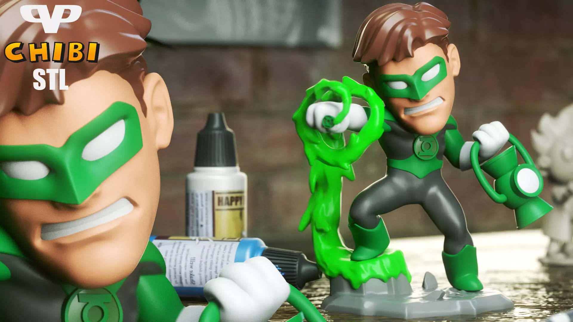 Green Lantern Chibi STL for 3D Printing ChibiSTL 3DXM 3D print model