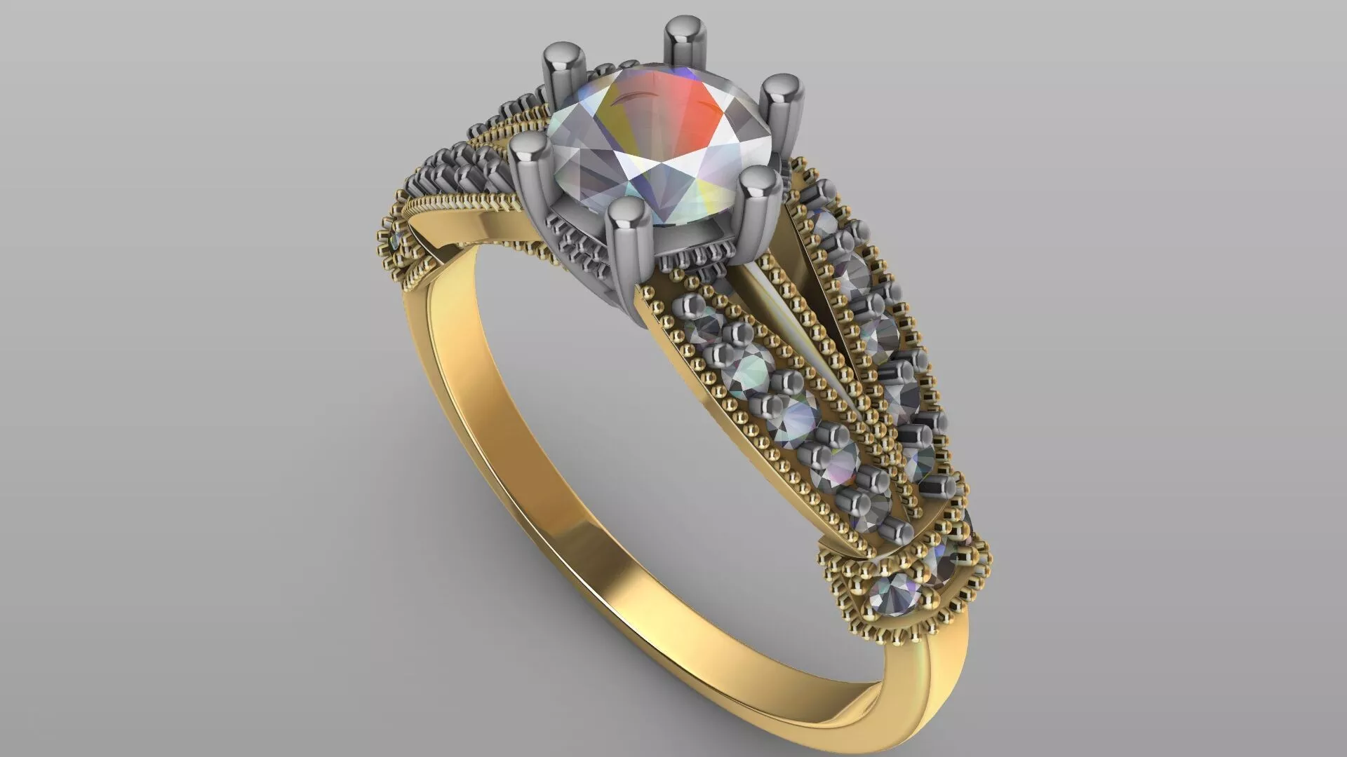 round brilliant split shank diamond ring stl verified 3D print model