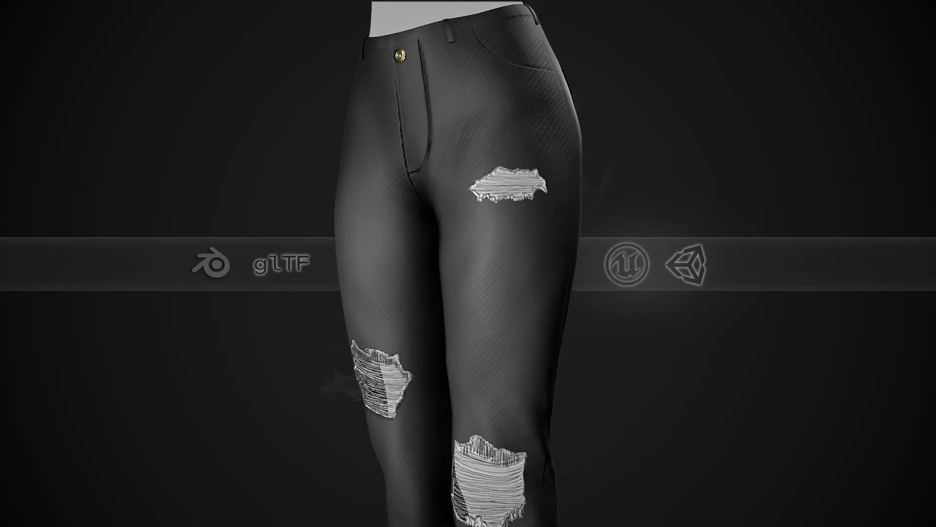 Female Black Ripped Jeans Pants Style 1 Low-poly 3D model