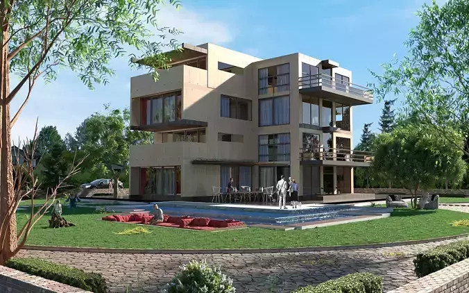 Modern Apartment Landscape Design Realistic Render - 2022 3D model Modern Apartment Landscape Design Realistic Render - 2022 3D model