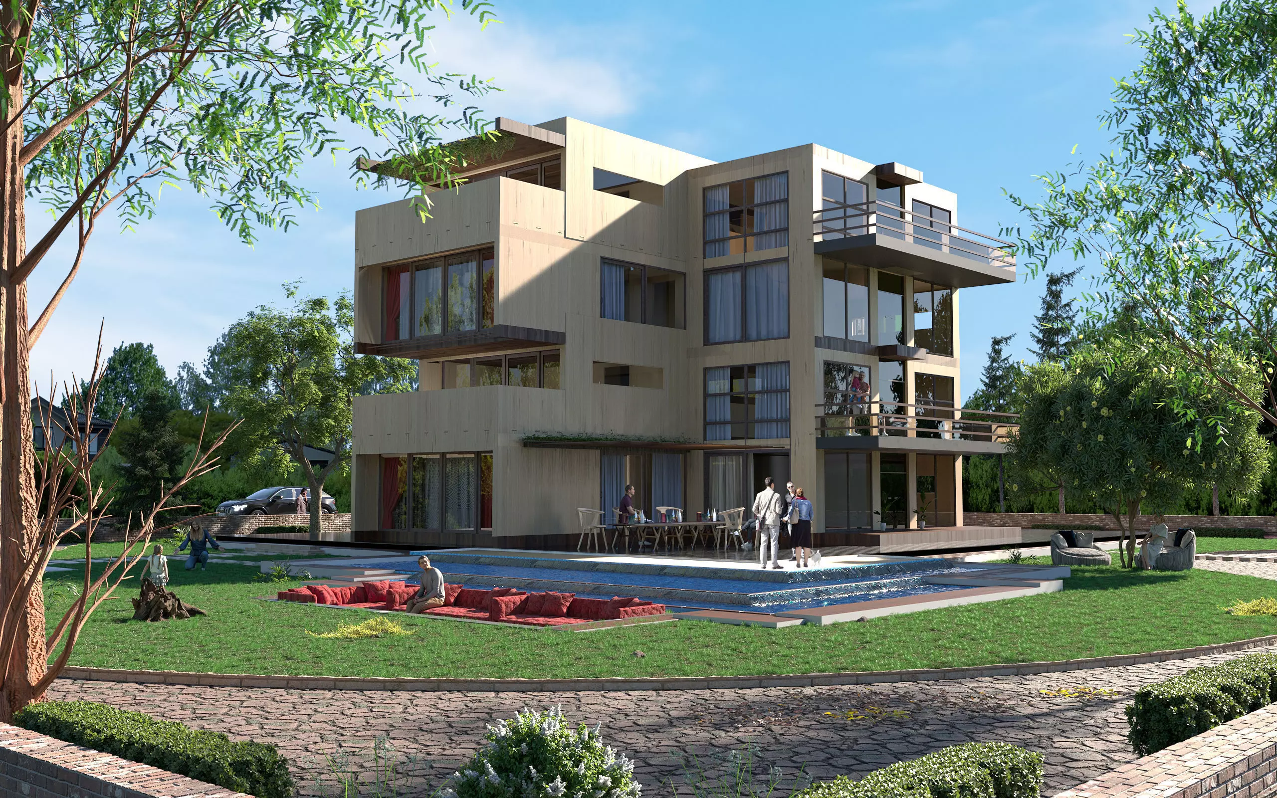 Modern Apartment Landscape Design Realistic Render - 2022 3D model_0