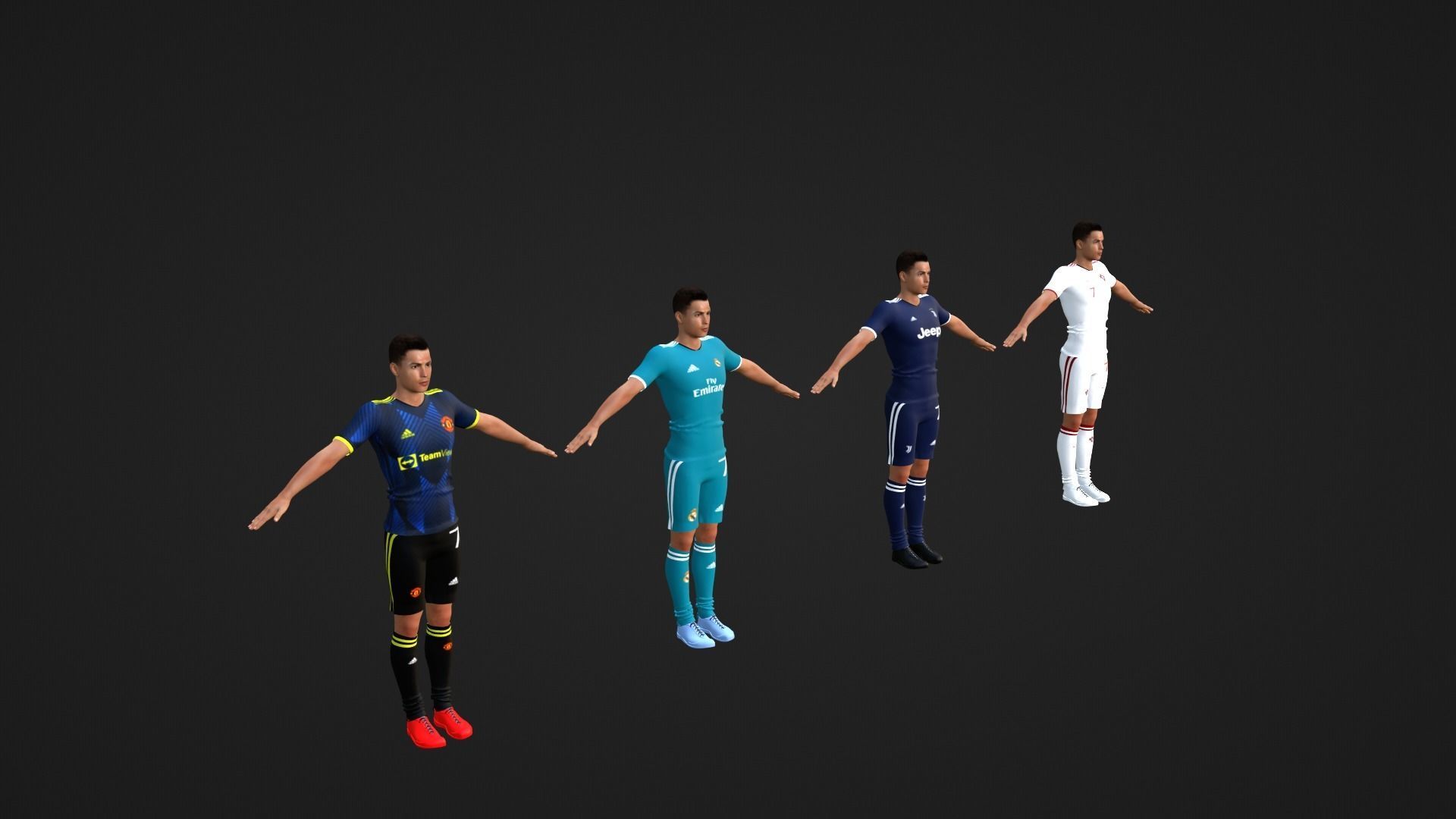 Cristiano Ronaldo - Manchester - Madrid - Juventus - Portugal Low-poly 3D model_1