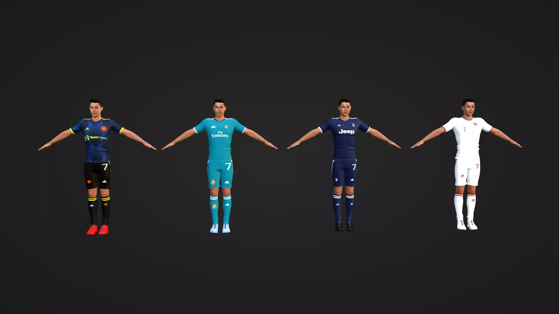 Cristiano Ronaldo - Manchester - Madrid - Juventus - Portugal Low-poly 3D model_0