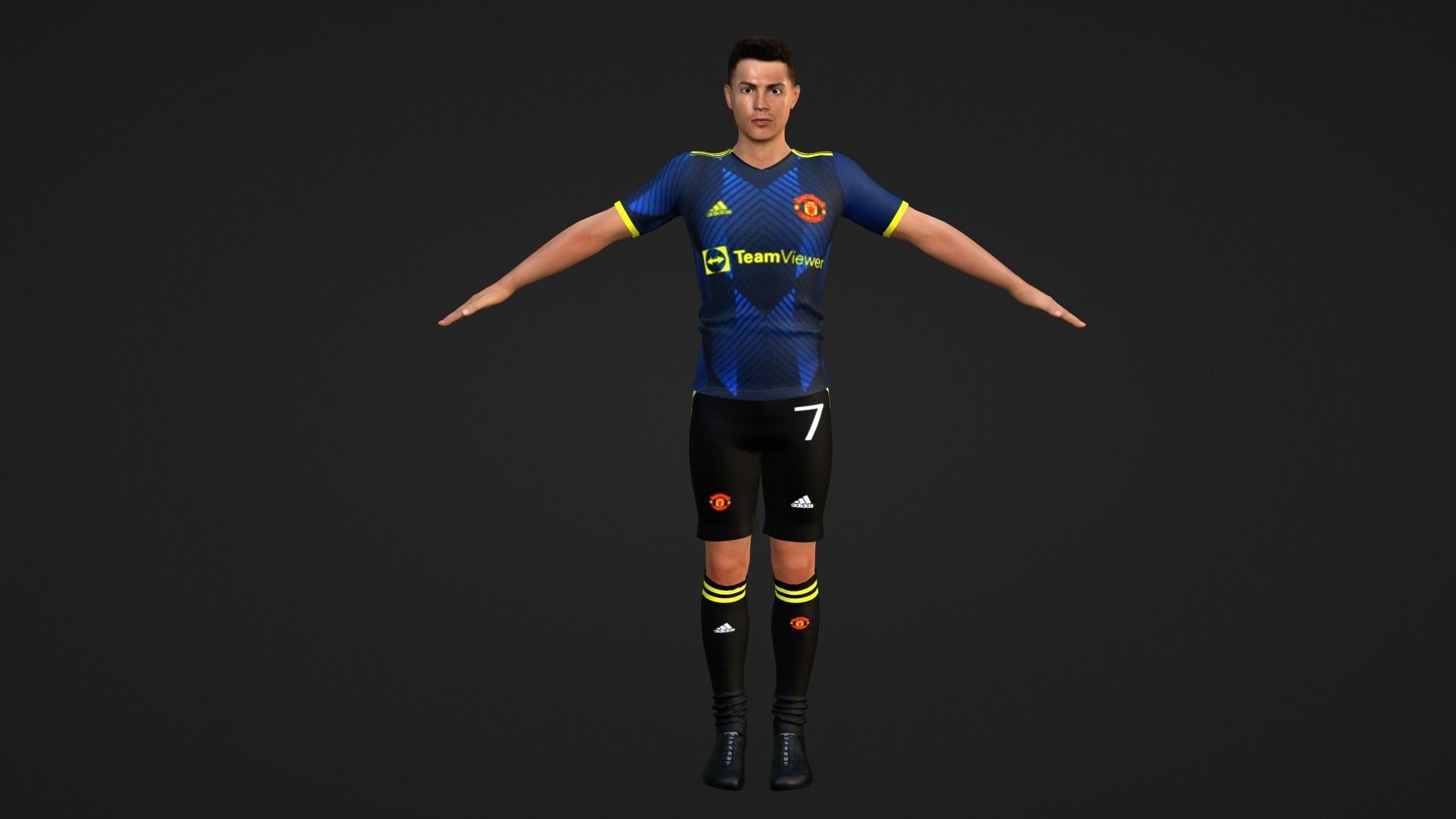 Cristiano Ronaldo - Manchester - Madrid - Juventus - Portugal Low-poly 3D model_10