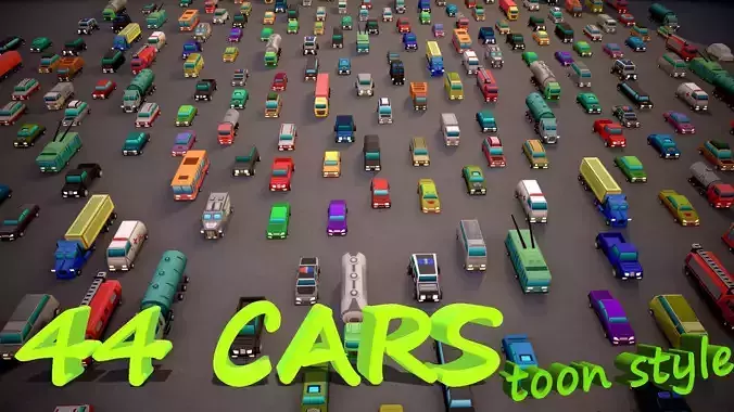 TOON VEHICLES Low-Poly Set of 44 Cars Low-poly 3D model