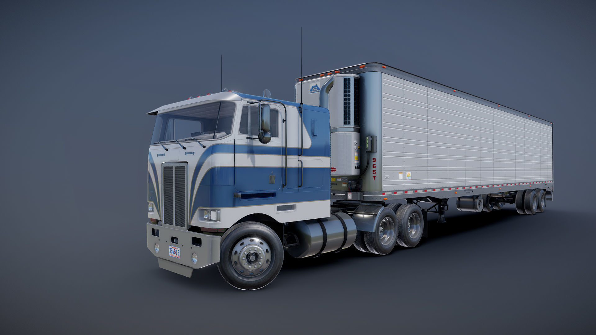 Peterbilt 362 van trailer truck Low-poly 3D model_21