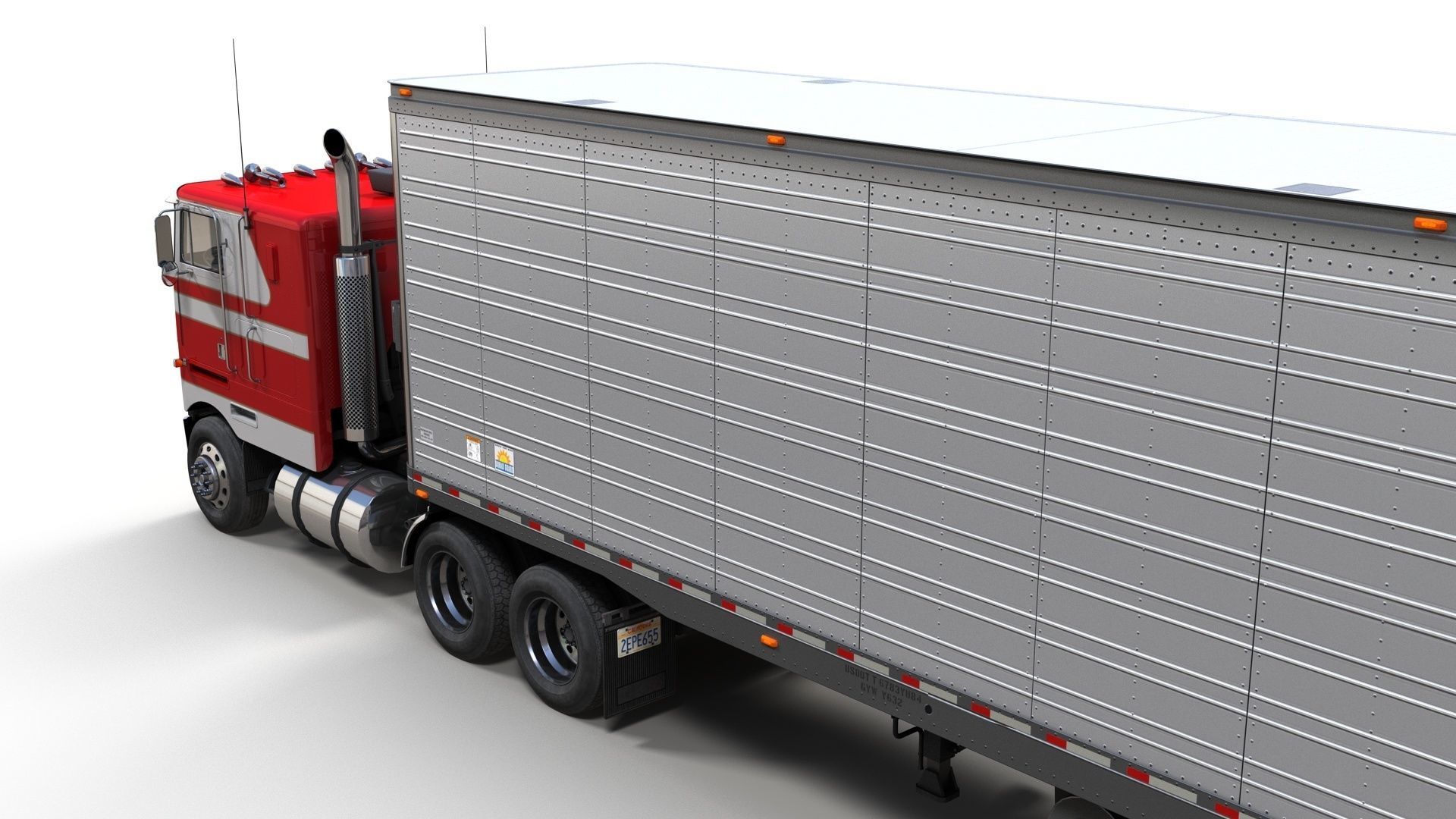 Peterbilt 362 van trailer truck Low-poly 3D model_4