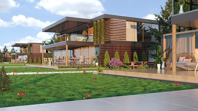 Modern House Garden Landscape Design Realistic Render - 2022 3D model