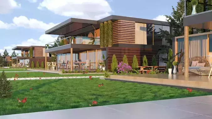 Modern House Garden Landscape Design Realistic Render - 2022