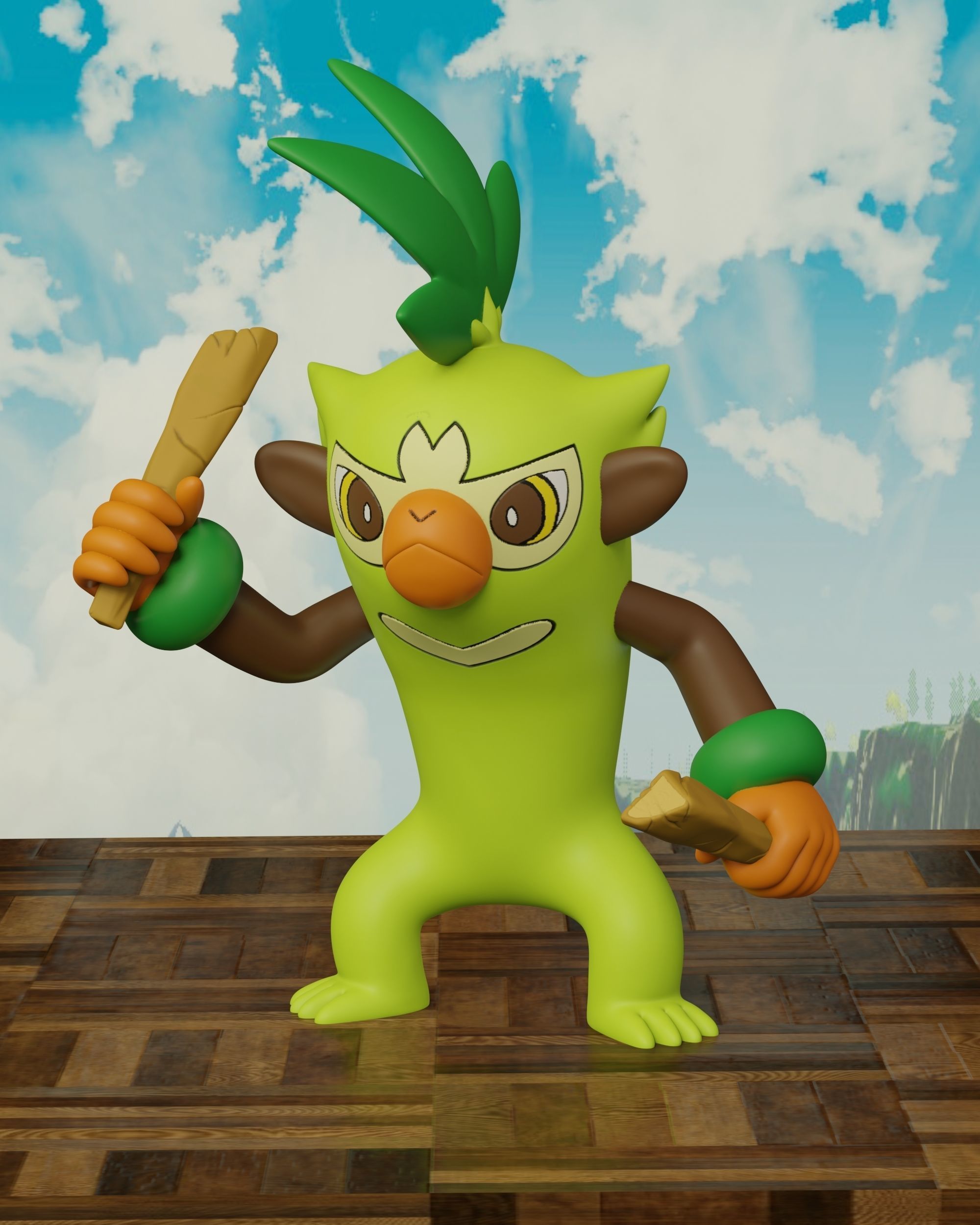 pokemon grookey evolution pack 3D print model_6
