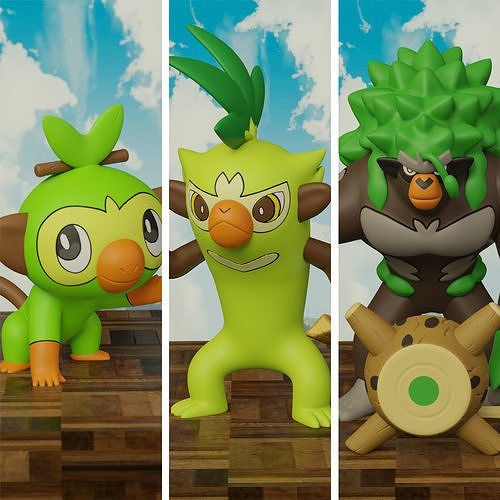pokemon grookey evolution pack 3D print model