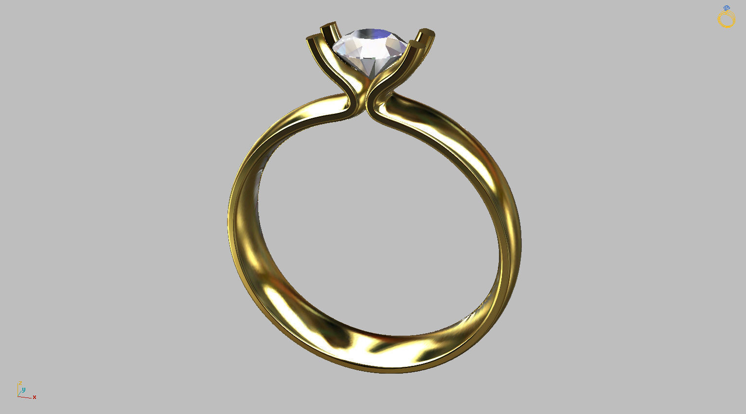 Solitaire Ring 5 00mm Gem 3D print model_3
