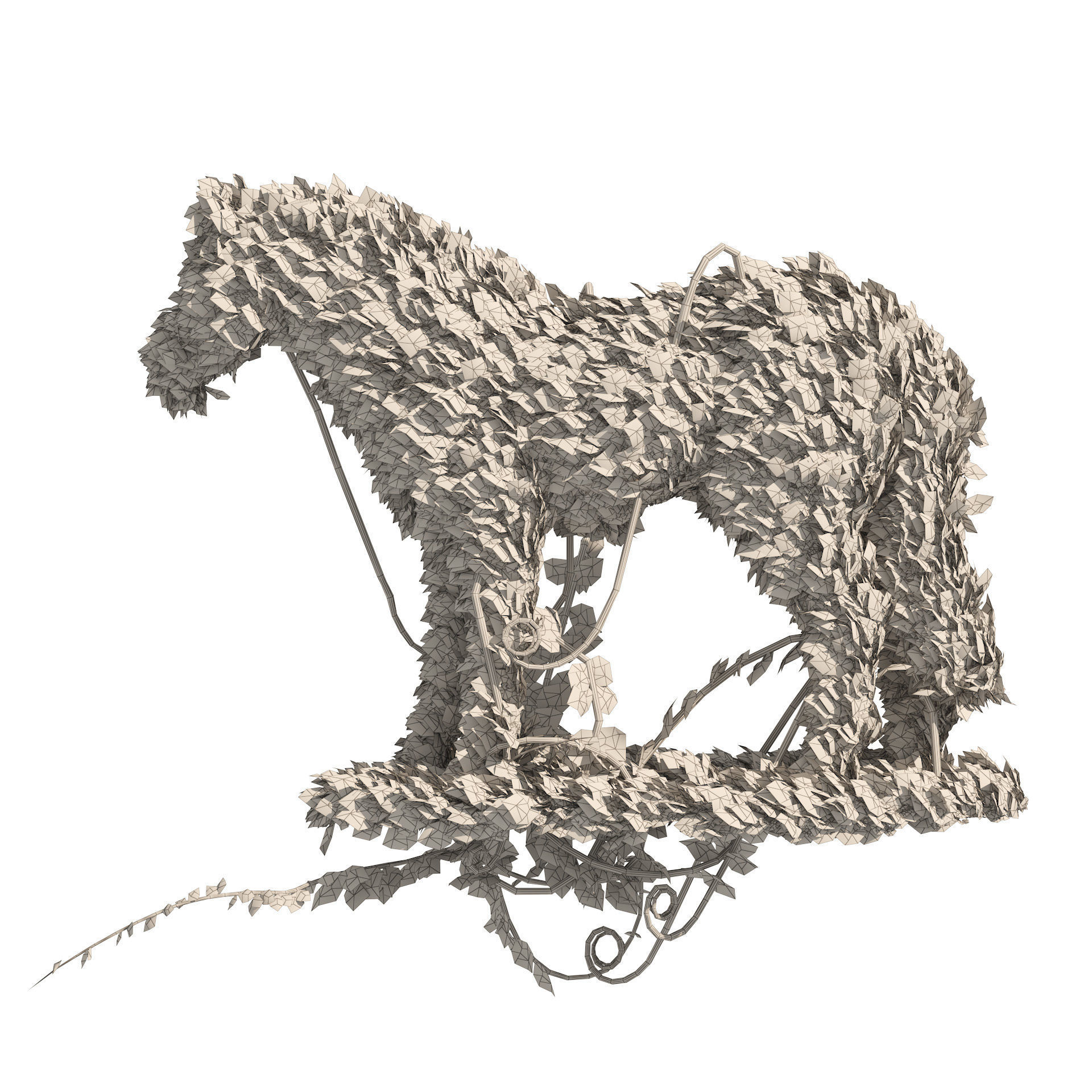 Topiary horse sculpture plant 3D model_5