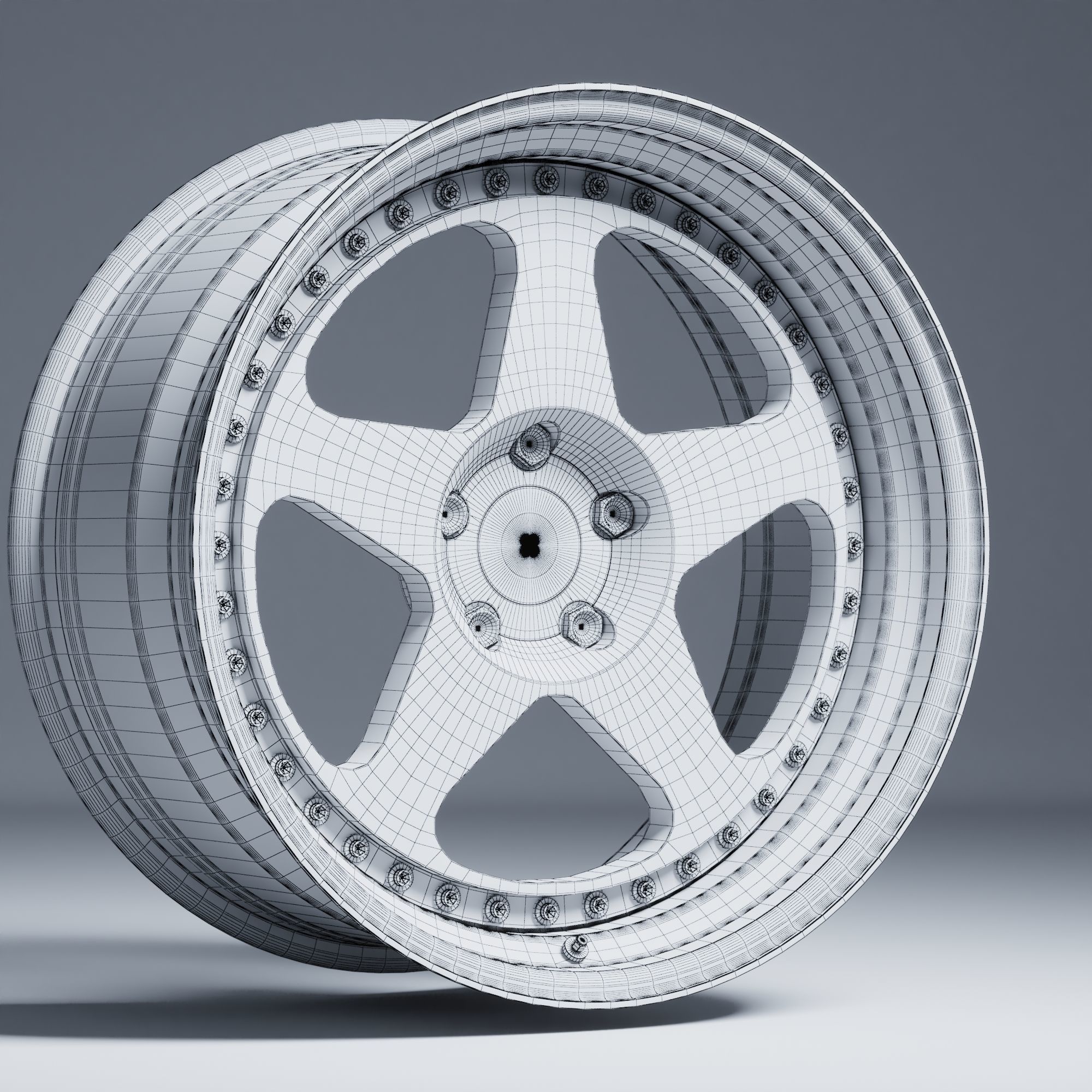 HRE 305 3 Piece Wheels Assembly Pack Low-poly 3D model_25