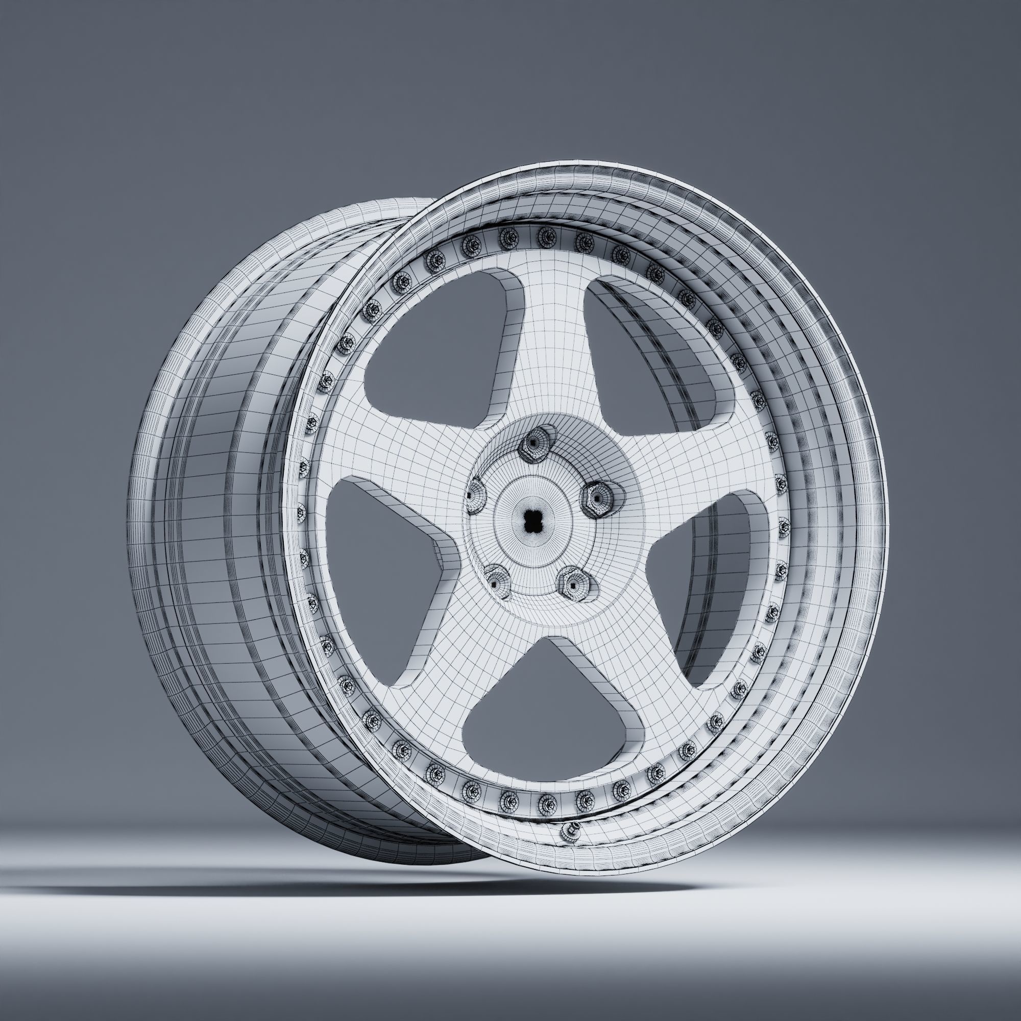 HRE 305 3 Piece Wheels Assembly Pack Low-poly 3D model_27