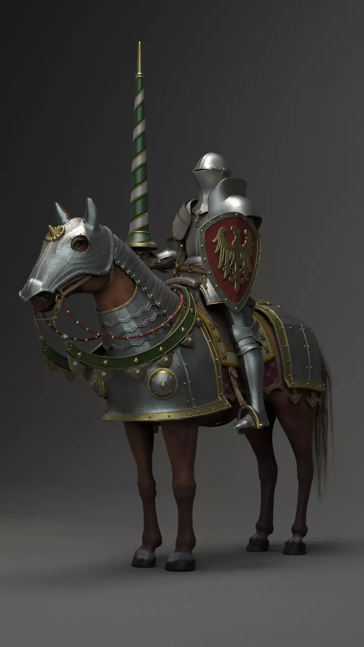 Knight with horse 3D model_0