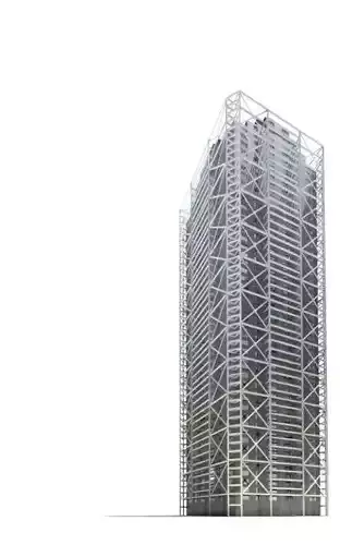 Dark Metal Skyscraper Building With Scaffolding