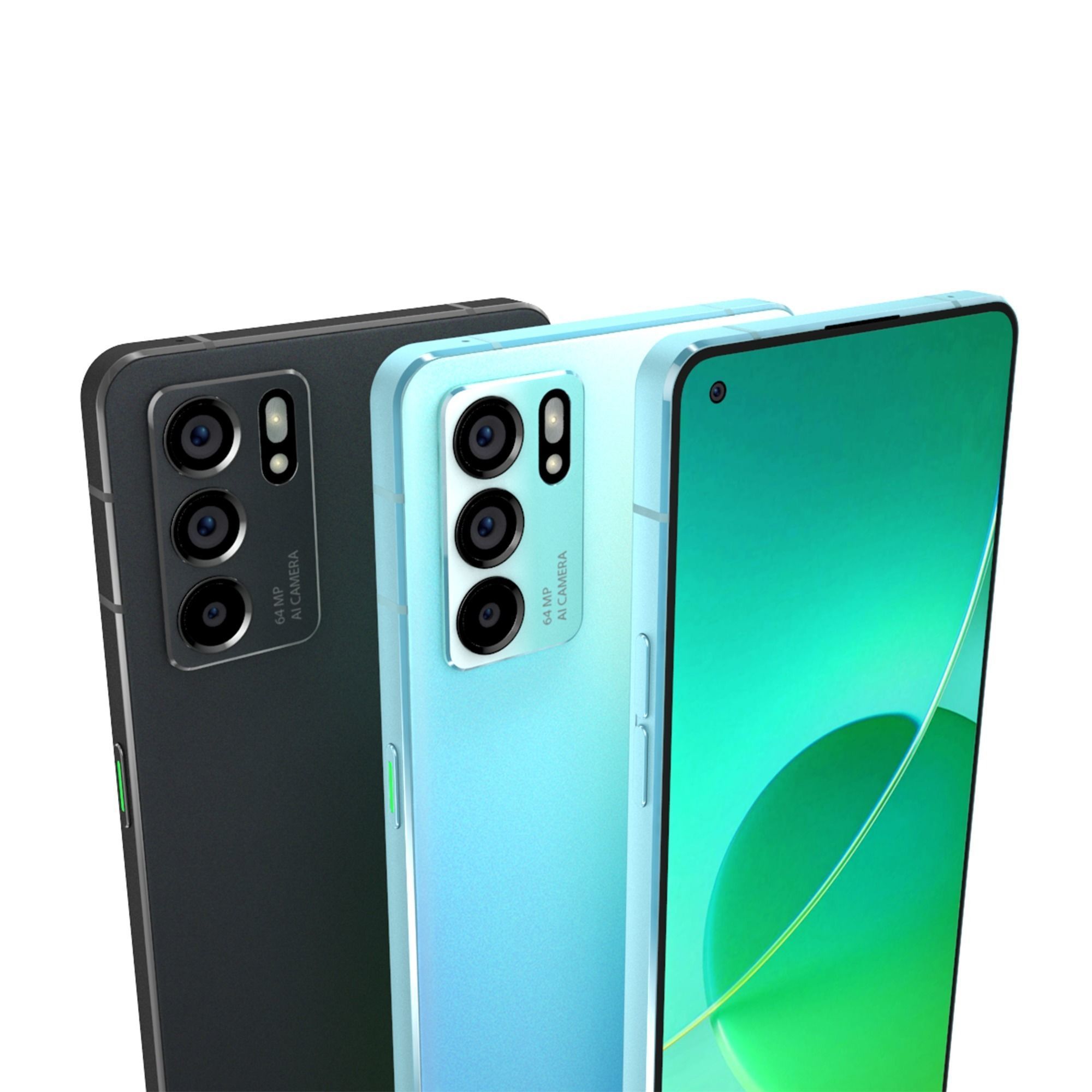 Oppo Reno6 5G Black and Blue Colors 3D model_3
