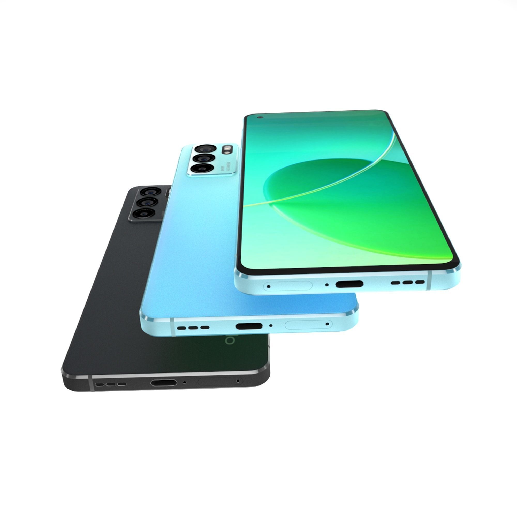 Oppo Reno6 5G Black and Blue Colors 3D model_5